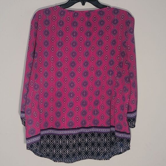 Ruby Rd Womens Size L Large Fuschia Black Mandala Top Tassels V Neck - Picture 15 of 15